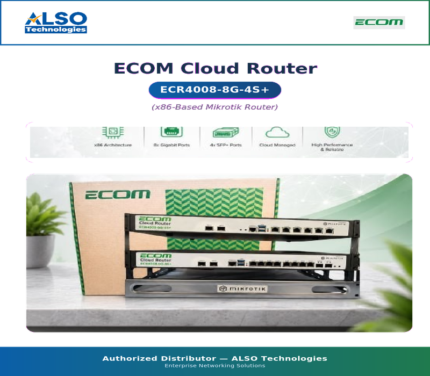 Ecom Cloud Router ECR4008-8G-4S+ is a high-performance networking router designed for ISP, enterprise, office, and professional network environments. It features 8 Gigabit Ethernet ports and 4 SFP+ ports, providing flexible connectivity for high-speed network setups.